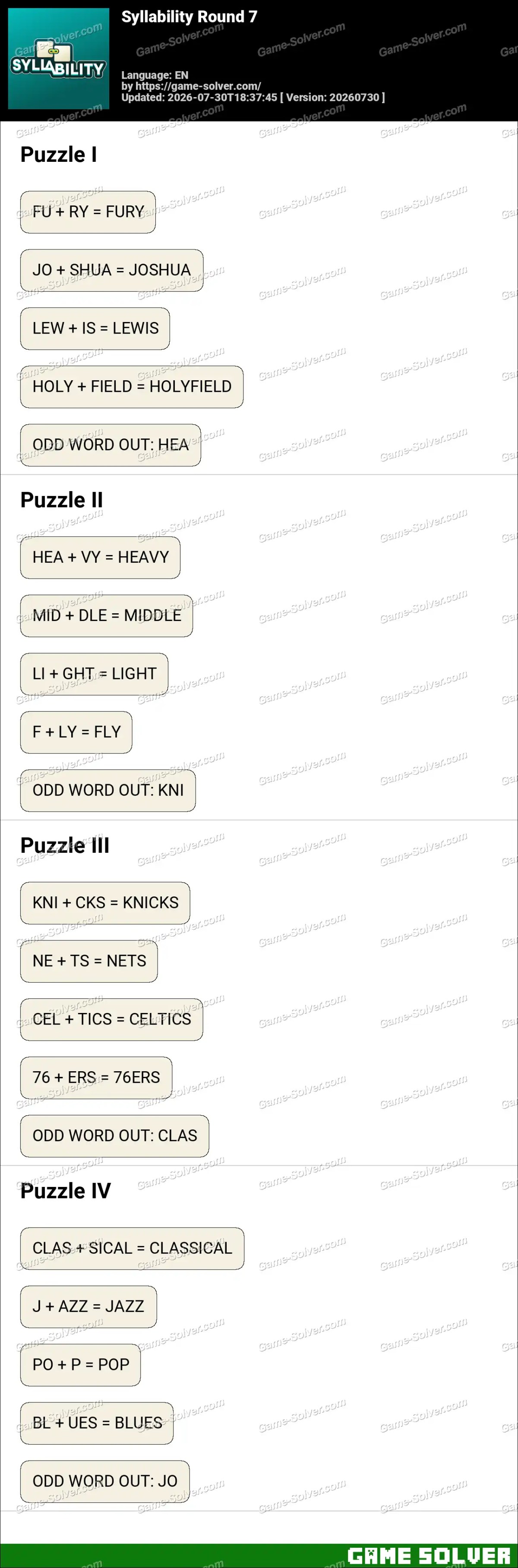 Syllability Round 7 Syllability Round 7