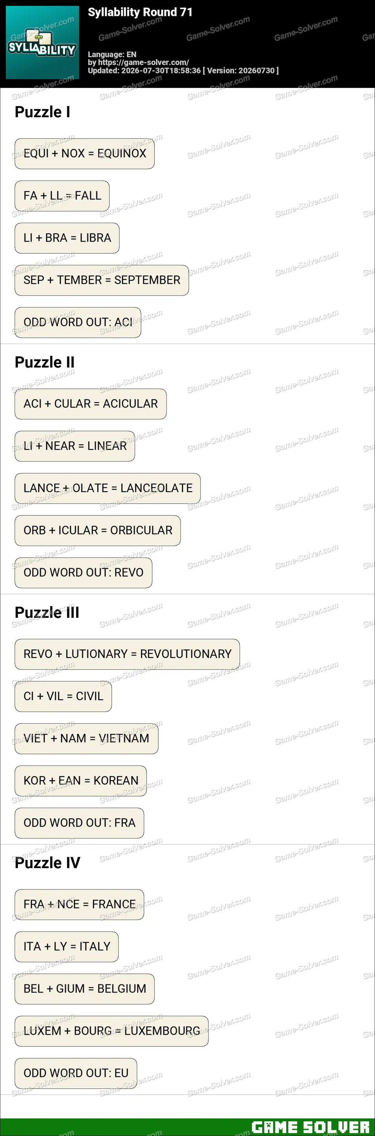 Syllability Round 71 Syllability Round 71