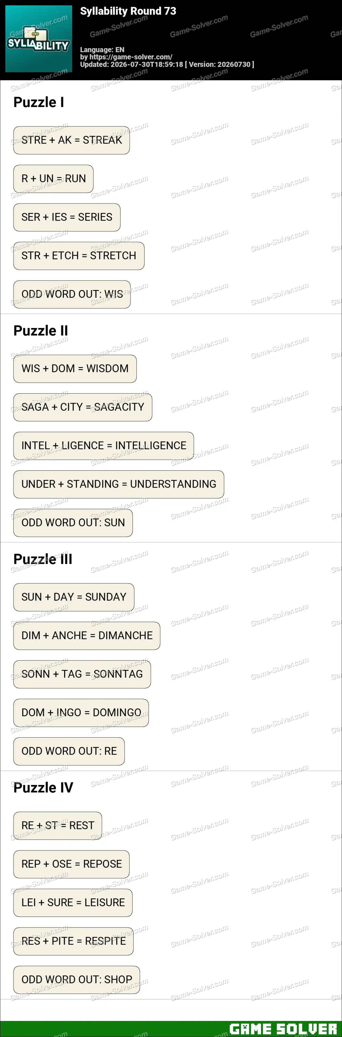 Syllability Round 73 Syllability Round 73