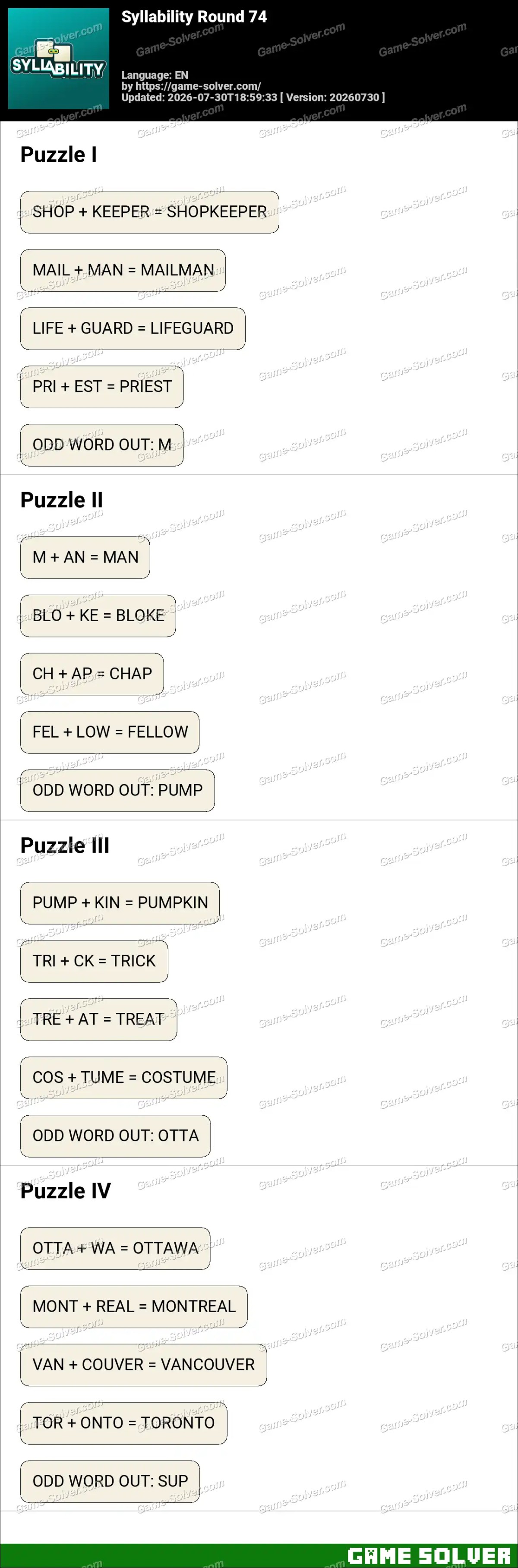 Syllability Round 74 Syllability Round 74