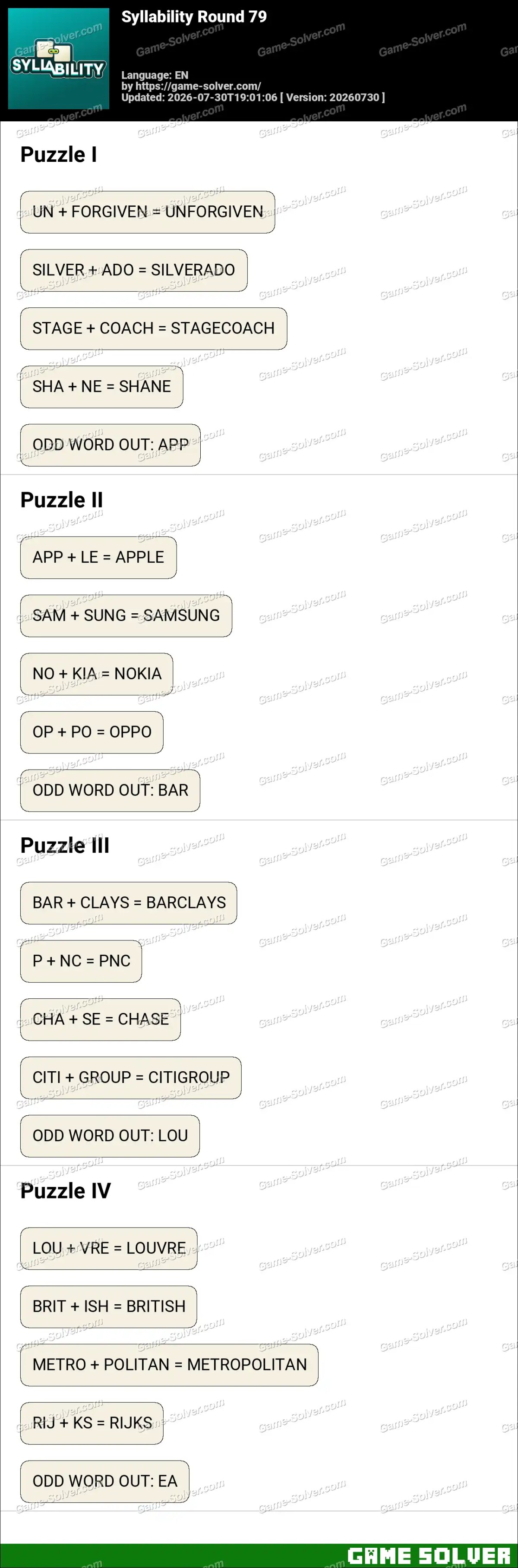 Syllability Round 79 Syllability Round 79
