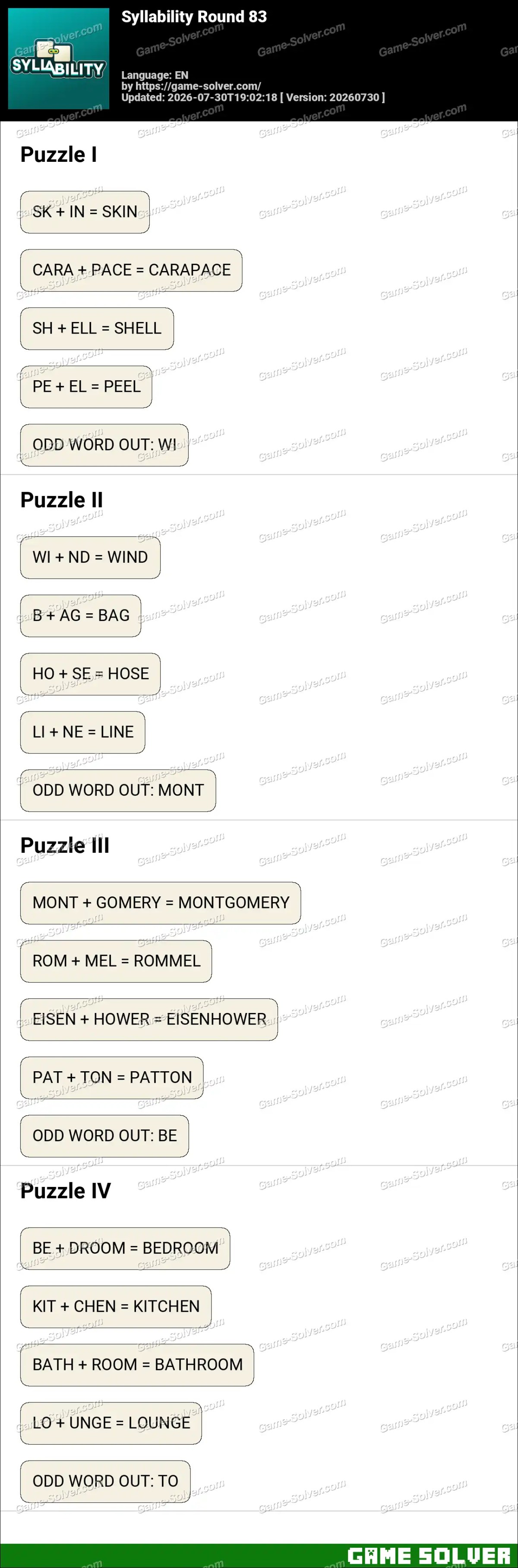 Syllability Round 83 Syllability Round 83