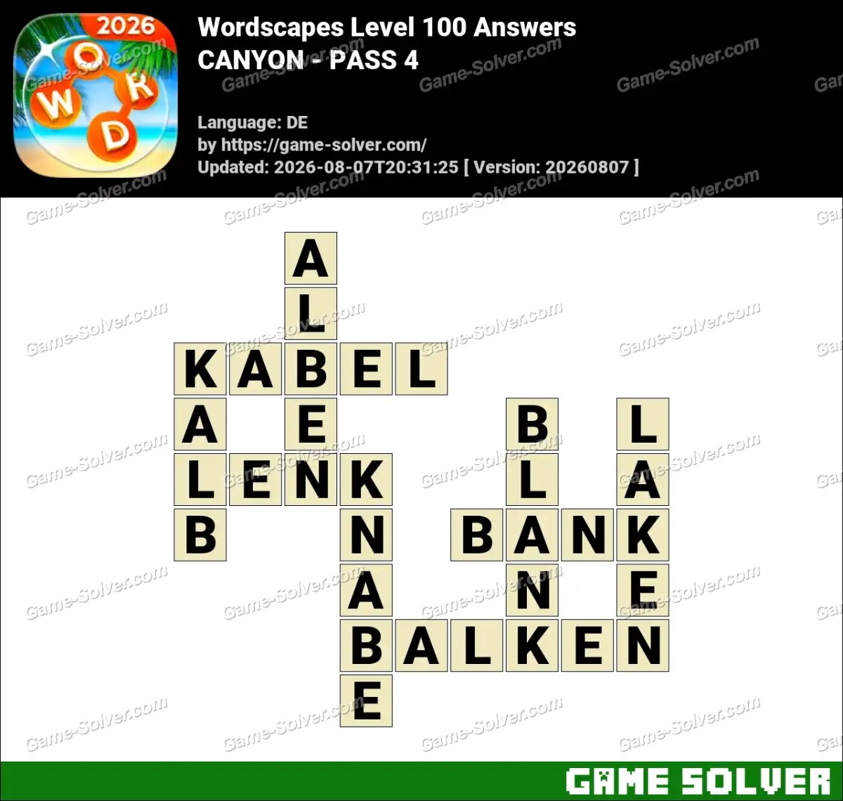 Wordscapes Deutsche Level 100 Answers — CANYON - PASS 4 Wordscapes Deutsche Level 100 Answers — CANYON - PASS 4