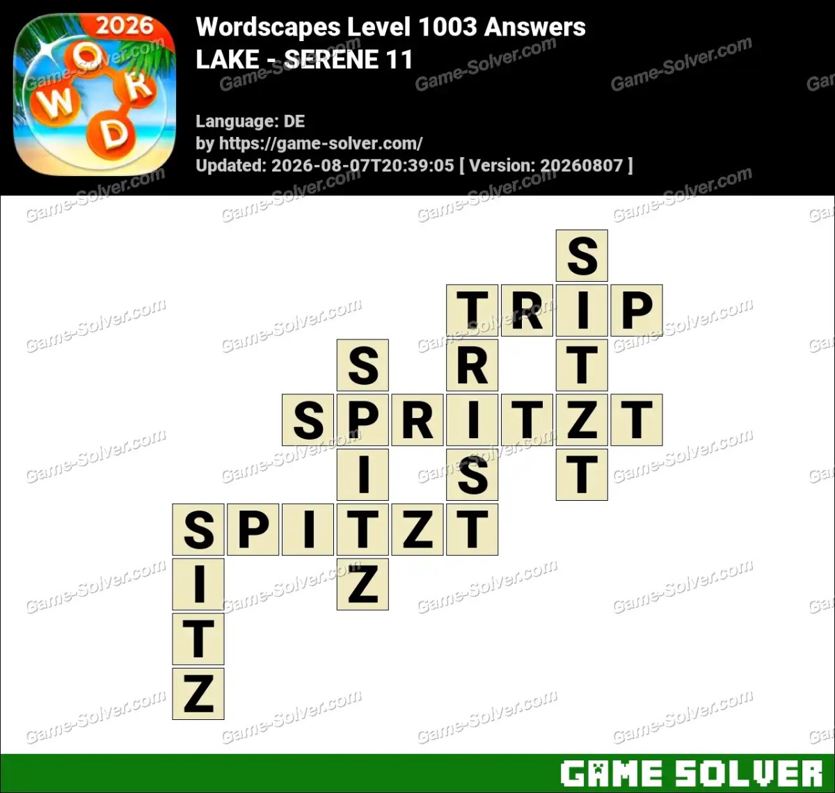 Wordscapes Deutsche Level 1003 Answers — LAKE - SERENE 11 Wordscapes Deutsche Level 1003 Answers — LAKE - SERENE 11