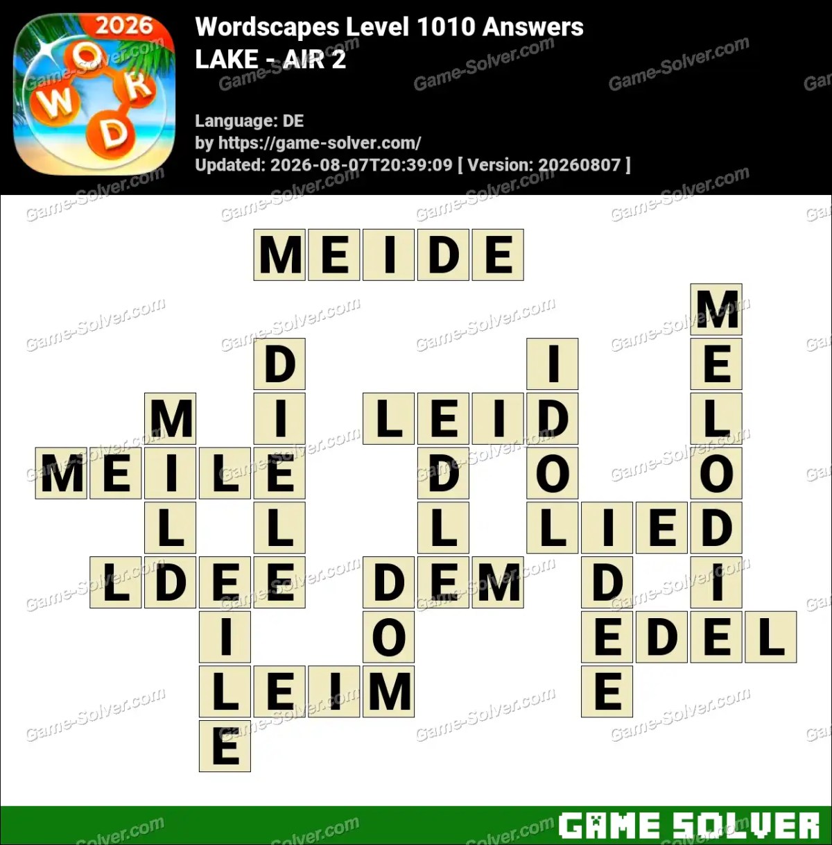 Wordscapes Deutsche Level 1010 Answers — LAKE - AIR 2 Wordscapes Deutsche Level 1010 Answers — LAKE - AIR 2