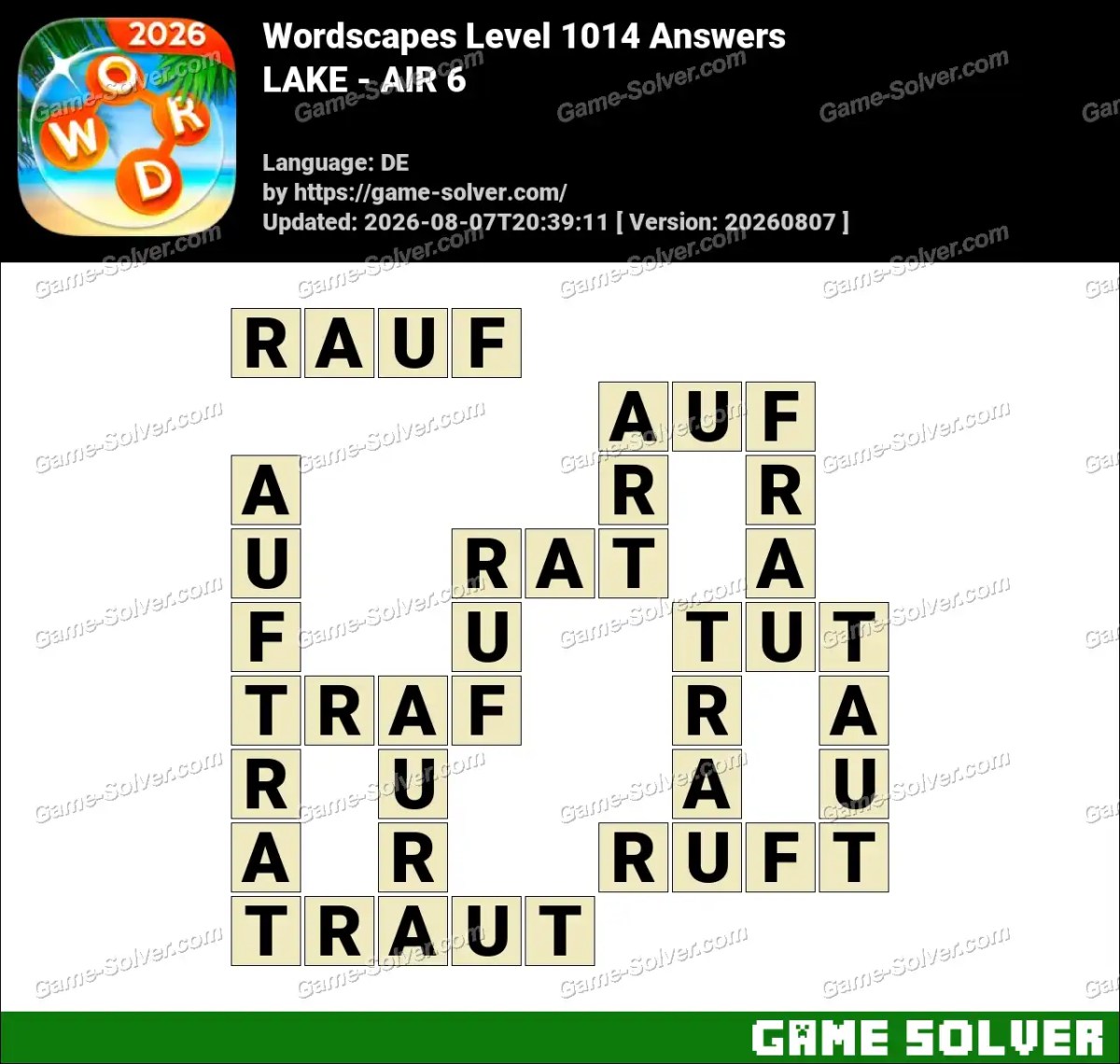 Wordscapes Deutsche Level 1014 Answers — LAKE - AIR 6