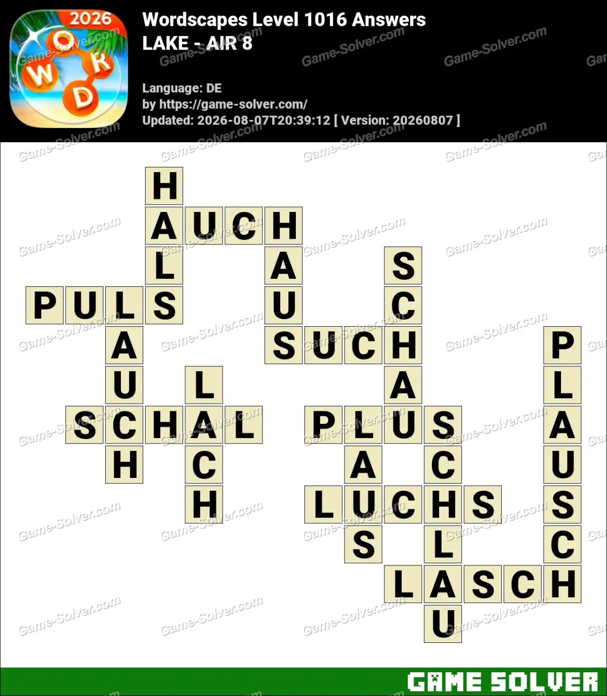 Wordscapes Deutsche Level 1016 Answers — LAKE - AIR 8