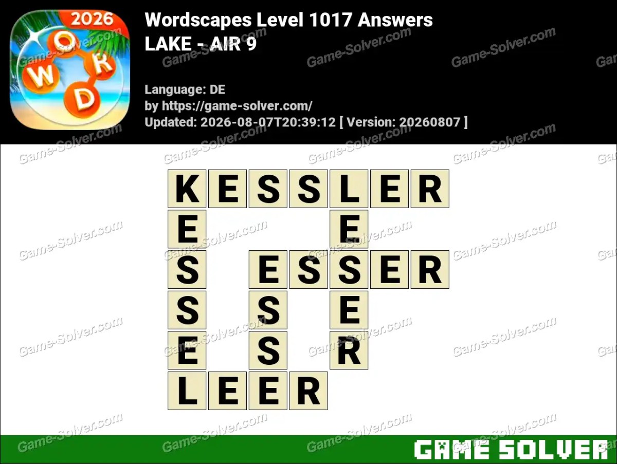 Wordscapes Deutsche Level 1017 Answers — LAKE - AIR 9