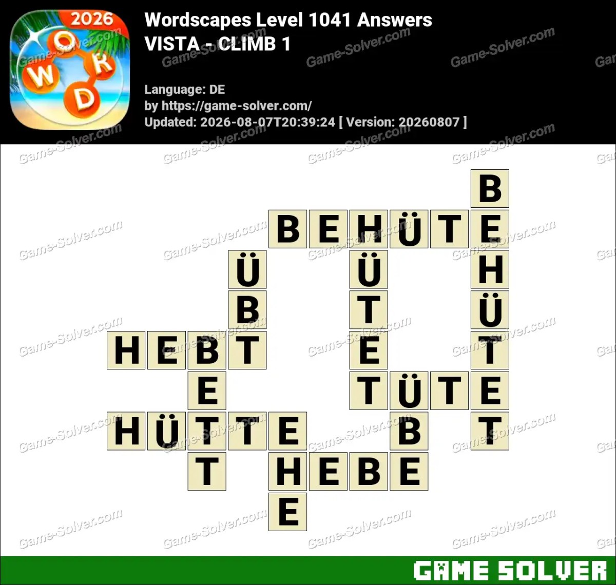 Wordscapes Deutsche Level 1041 Answers — VISTA - CLIMB 1