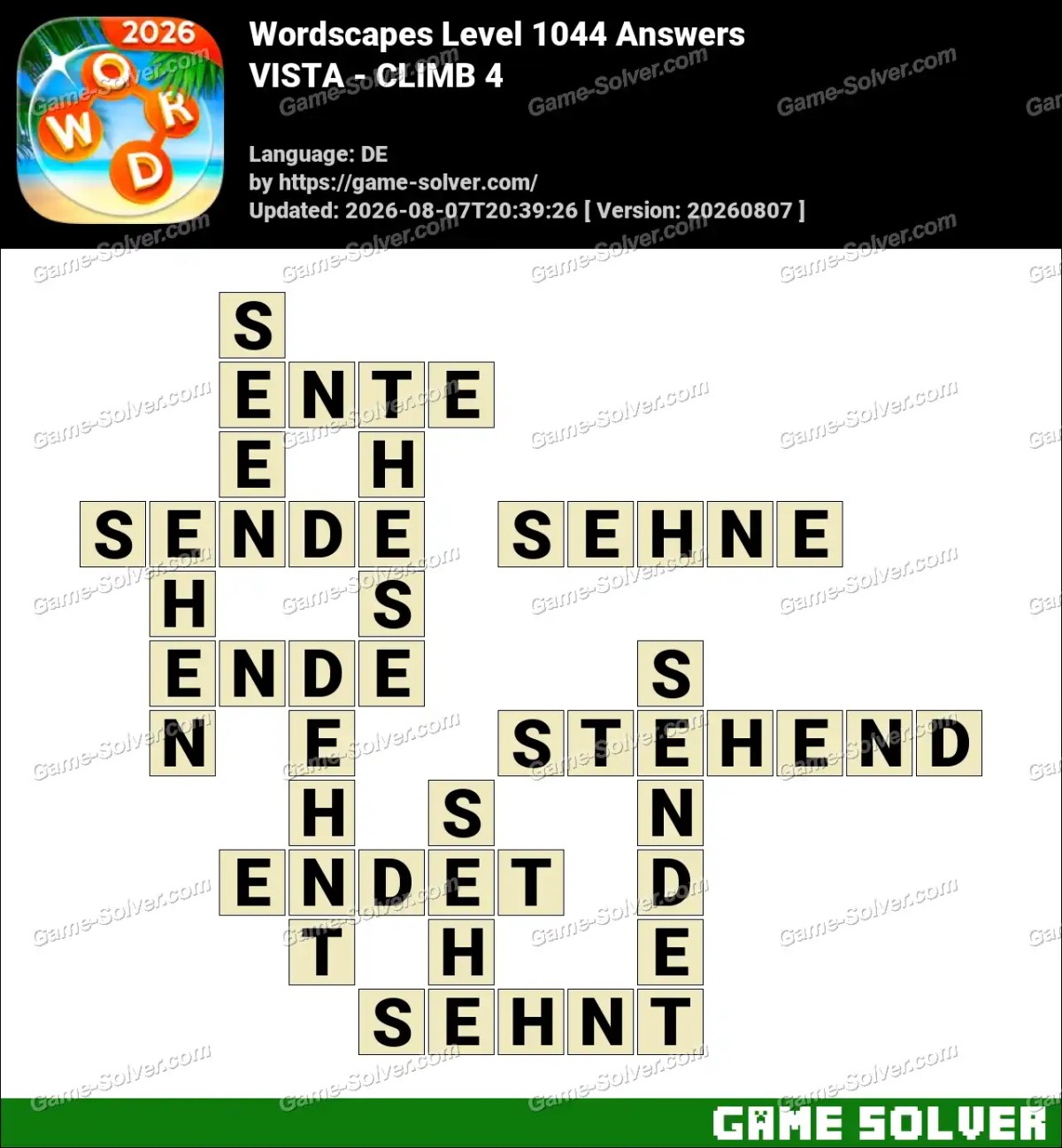 Wordscapes Deutsche Level 1044 Answers — VISTA - CLIMB 4