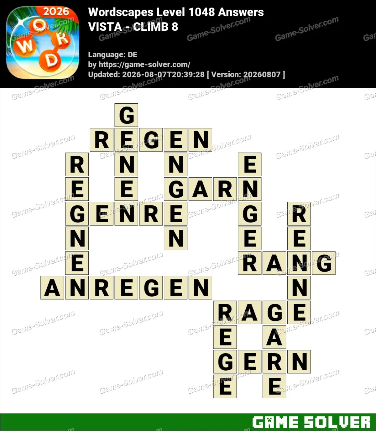 Wordscapes Deutsche Level 1048 Answers — VISTA - CLIMB 8