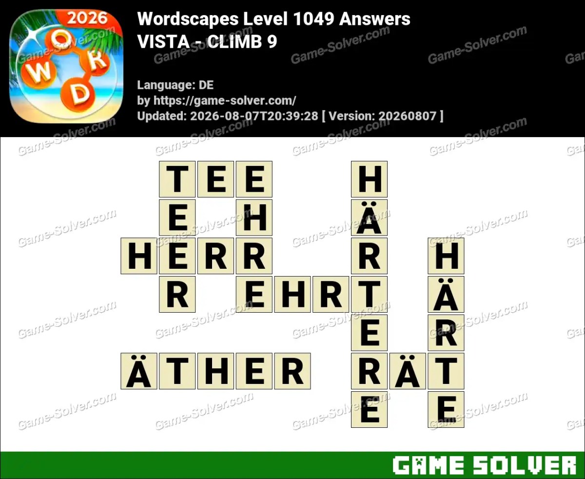 Wordscapes Deutsche Level 1049 Answers — VISTA - CLIMB 9