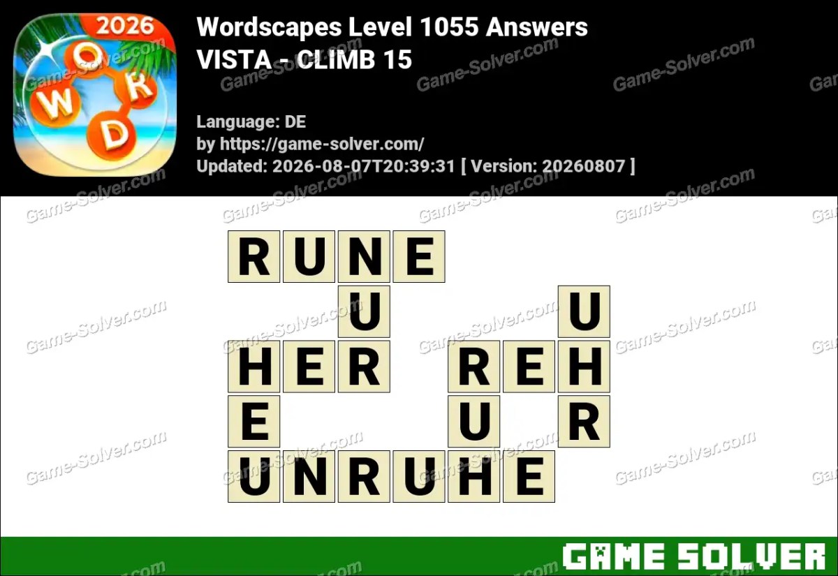 Wordscapes Deutsche Level 1055 Answers — VISTA - CLIMB 15