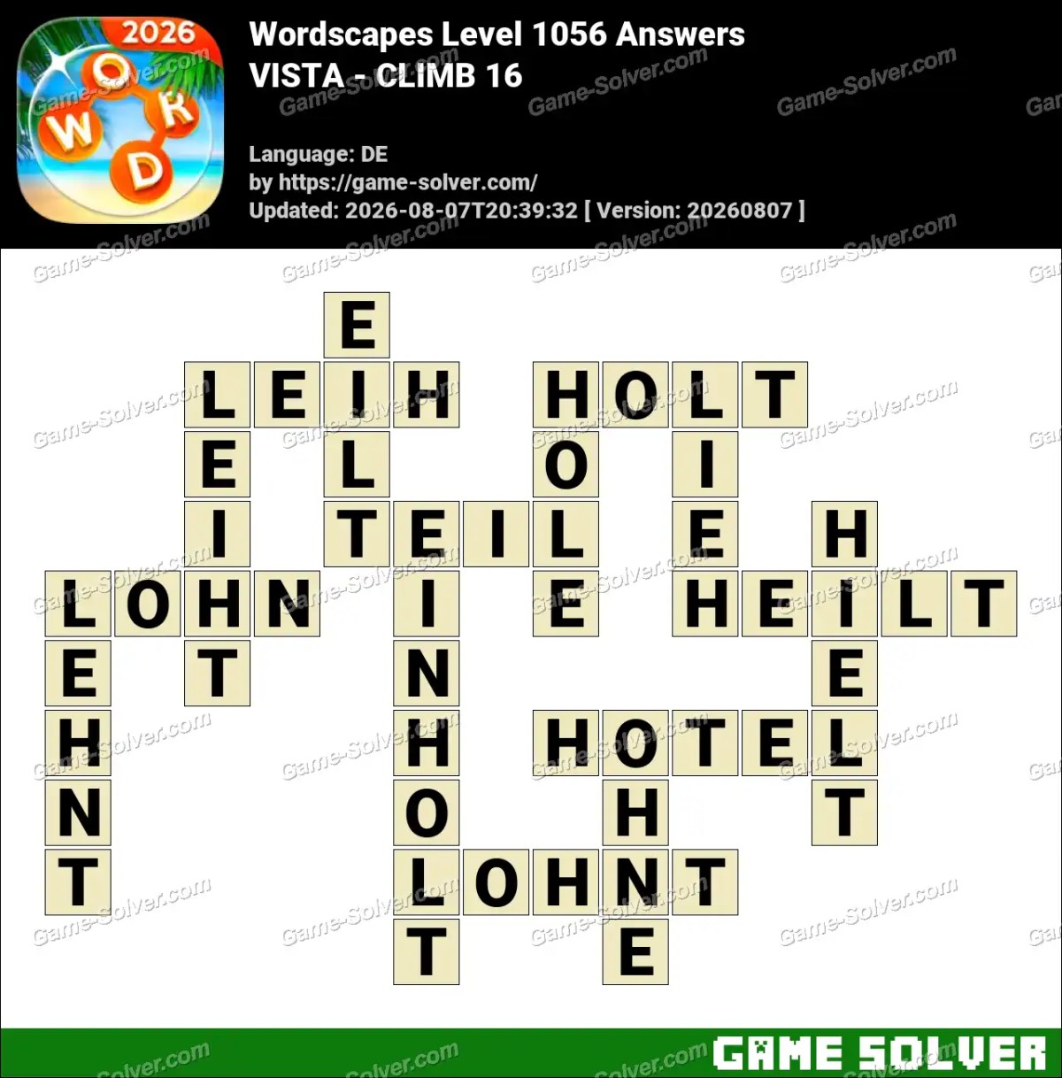 Wordscapes Deutsche Level 1056 Answers — VISTA - CLIMB 16