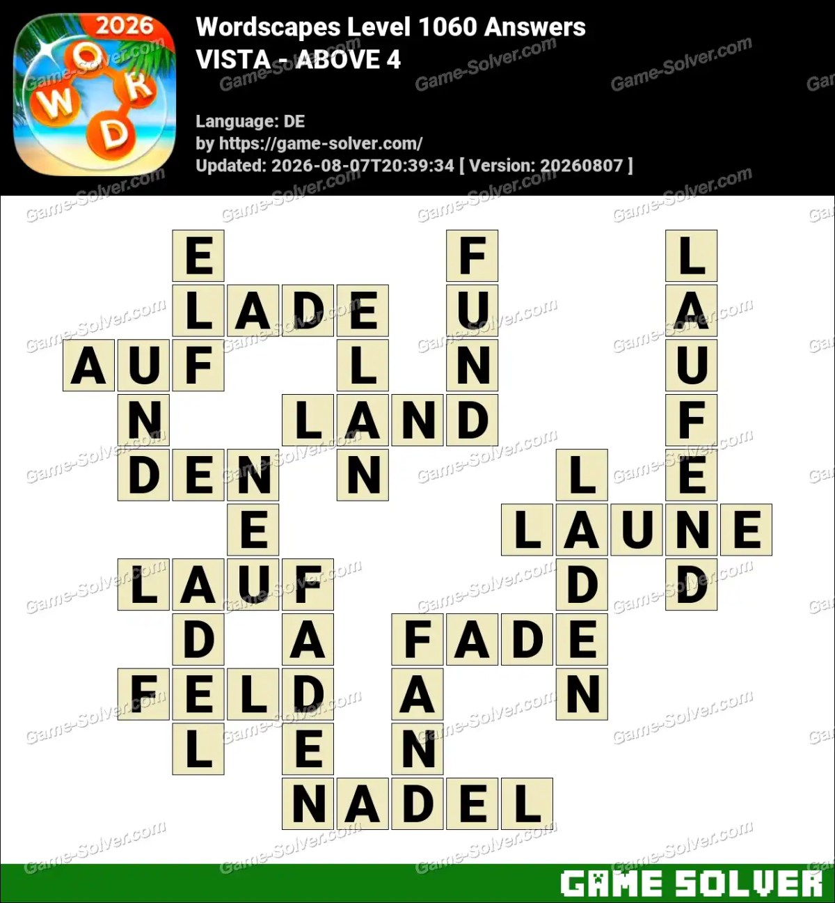 Wordscapes Deutsche Level 1060 Answers — VISTA - ABOVE 4