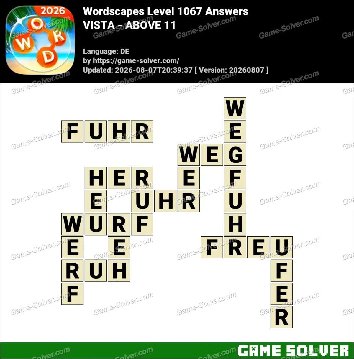 Wordscapes Deutsche Level 1067 Answers — VISTA - ABOVE 11