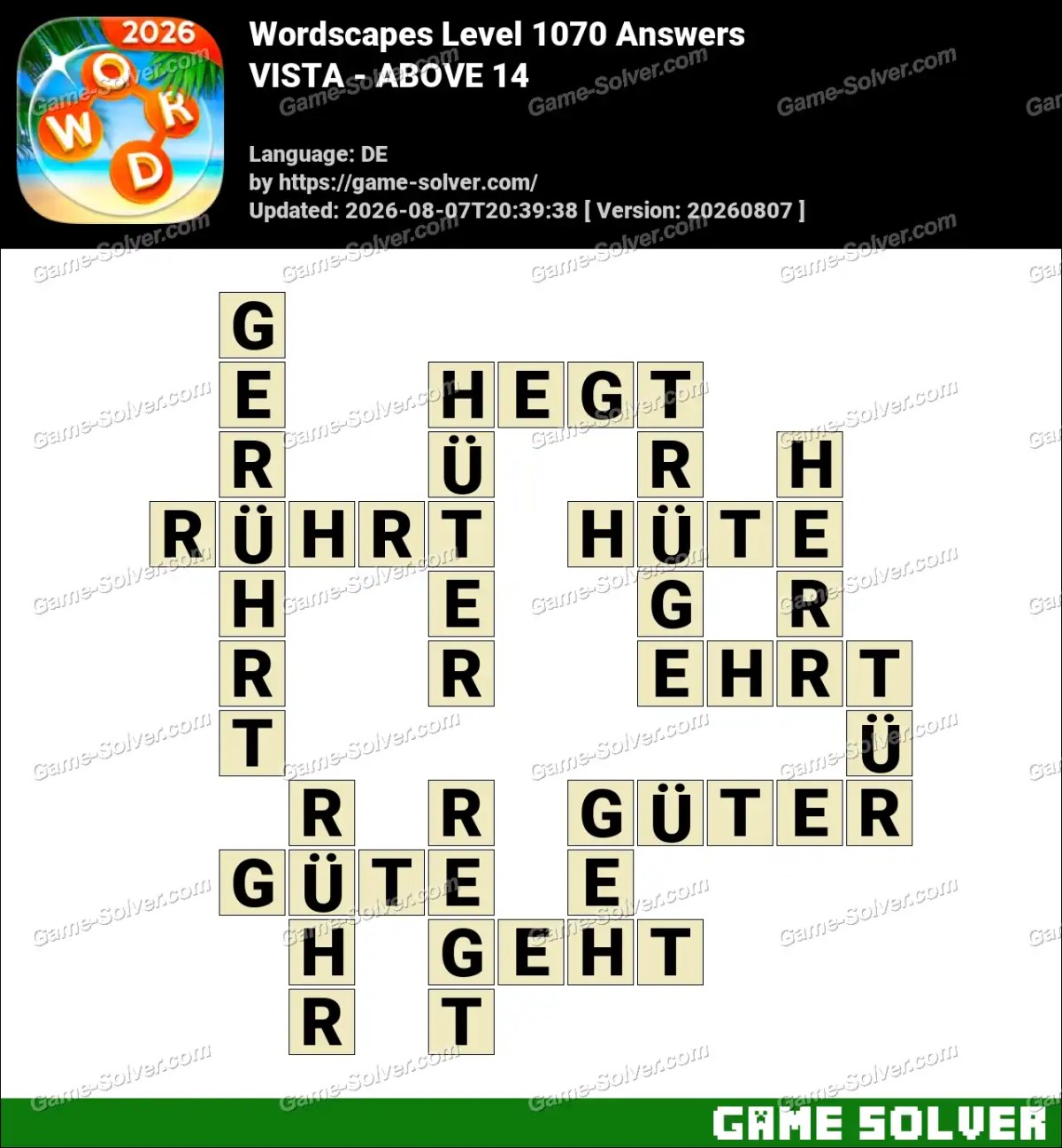 Wordscapes Deutsche Level 1070 Answers — VISTA - ABOVE 14