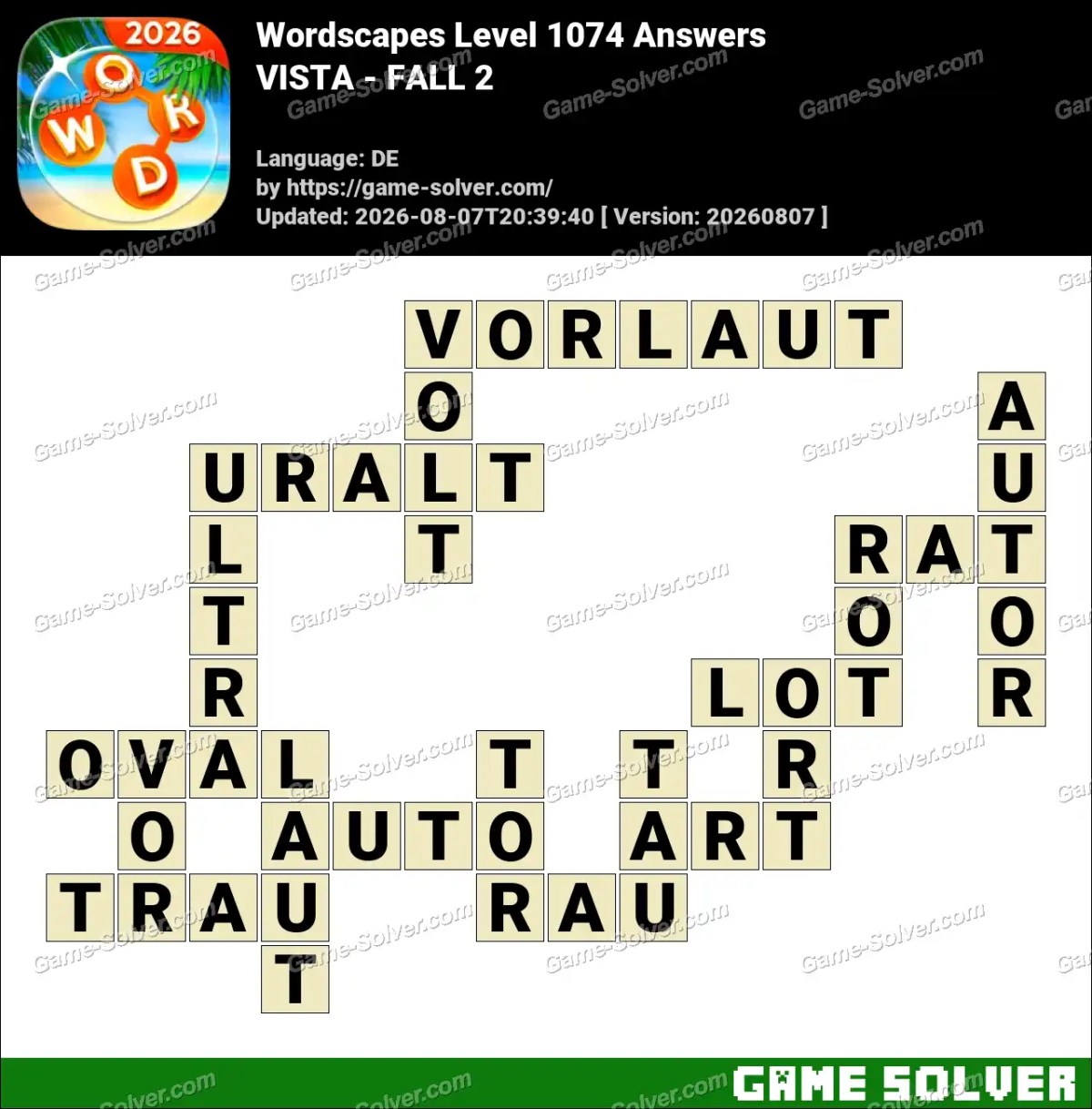 Wordscapes Deutsche Level 1074 Answers — VISTA - FALL 2