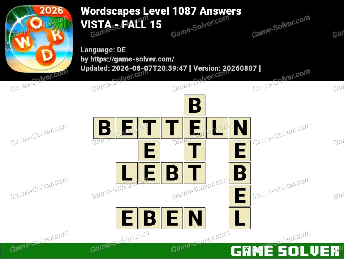 Wordscapes Deutsche Level 1087 Answers — VISTA - FALL 15