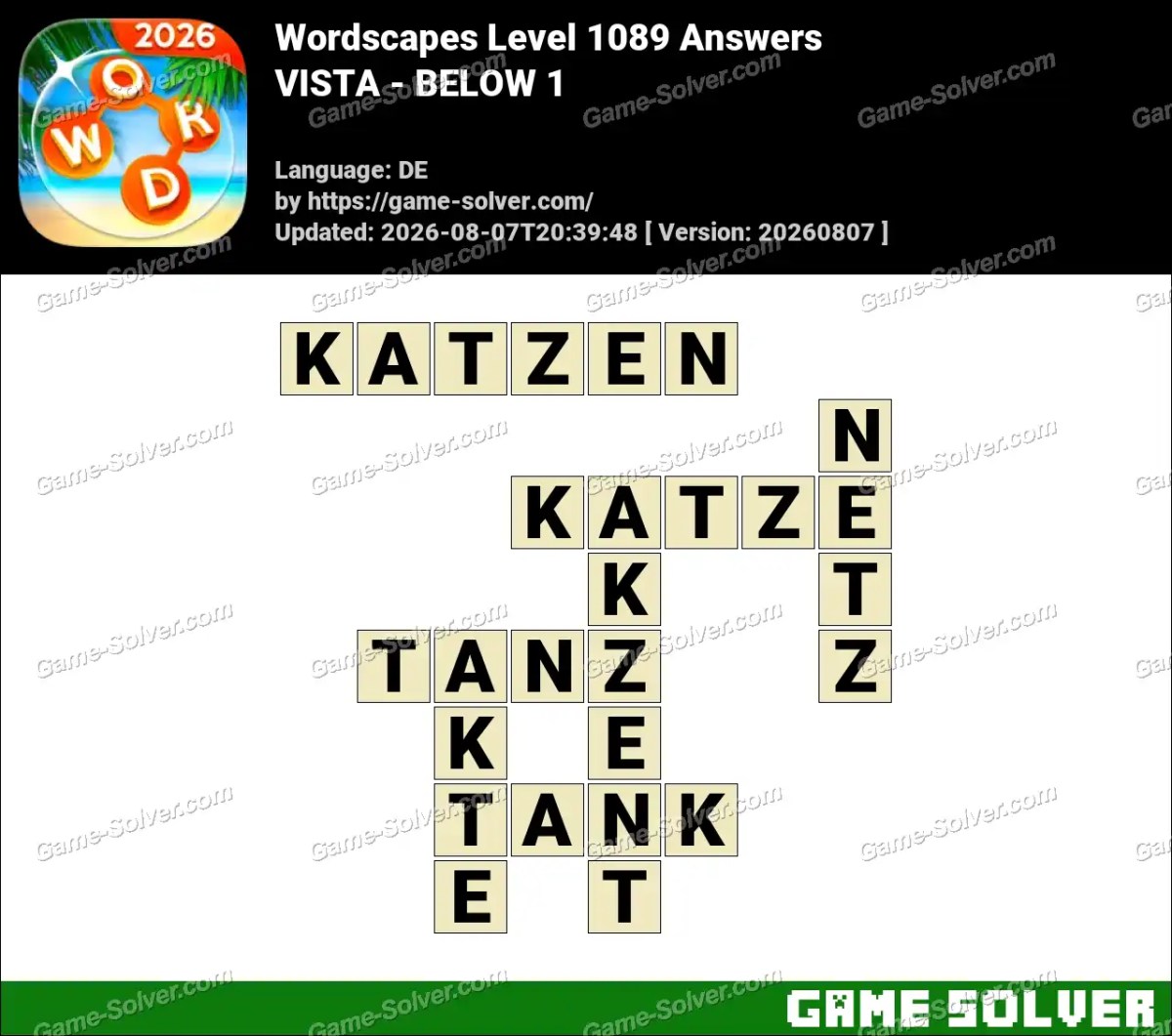 Wordscapes Deutsche Level 1089 Answers — VISTA - BELOW 1