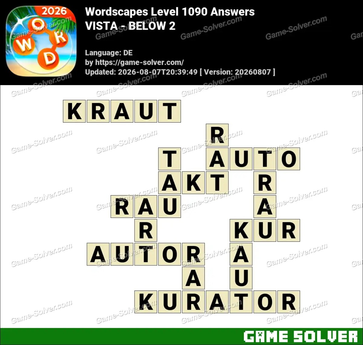 Wordscapes Deutsche Level 1090 Answers — VISTA - BELOW 2