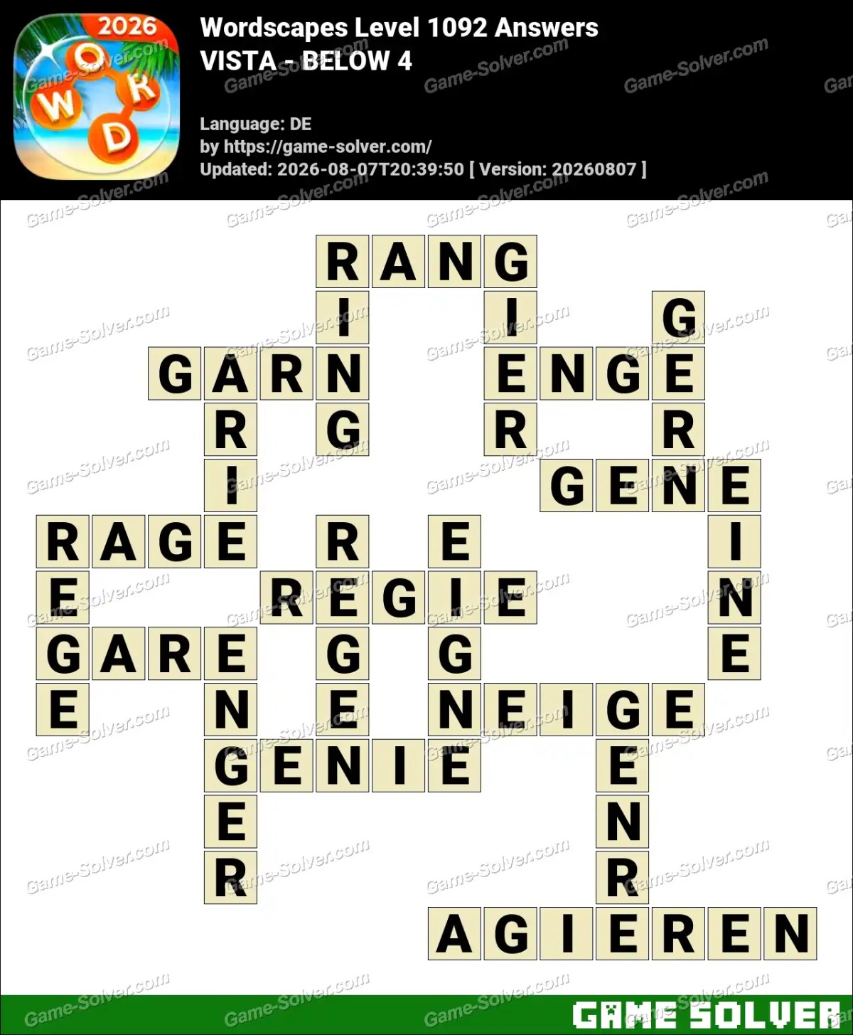 Wordscapes Deutsche Level 1092 Answers — VISTA - BELOW 4