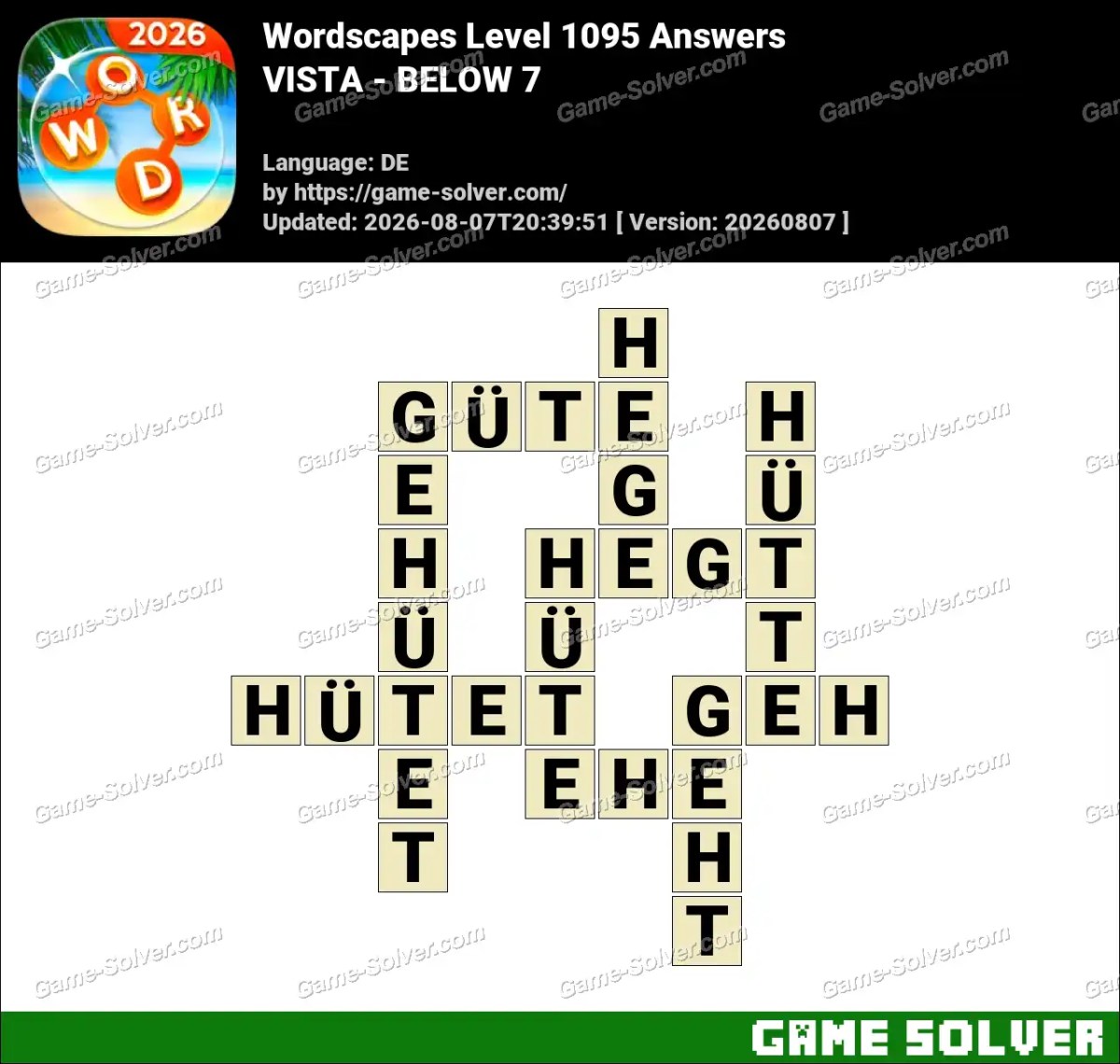 Wordscapes Deutsche Level 1095 Answers — VISTA - BELOW 7