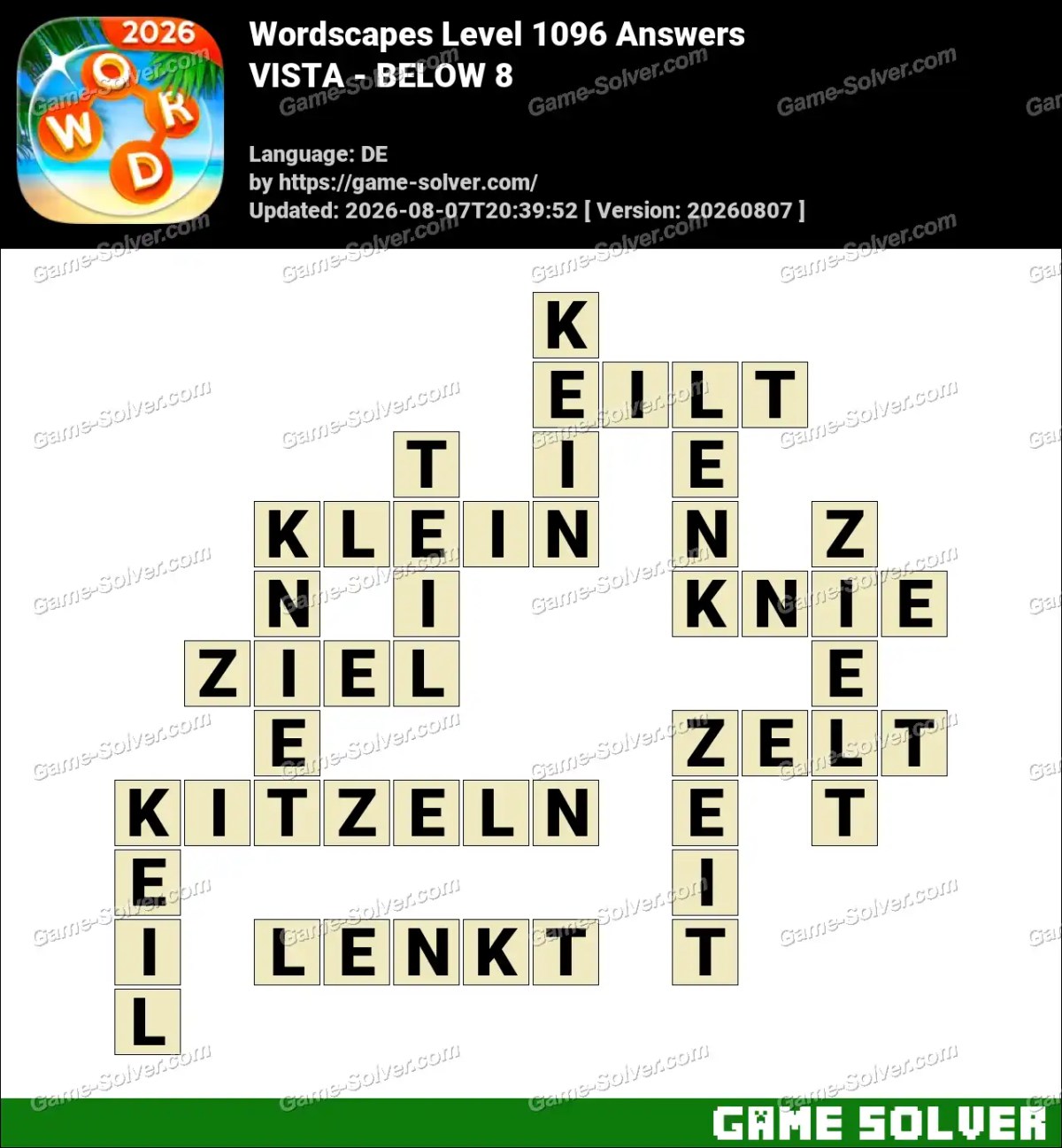 Wordscapes Deutsche Level 1096 Answers — VISTA - BELOW 8