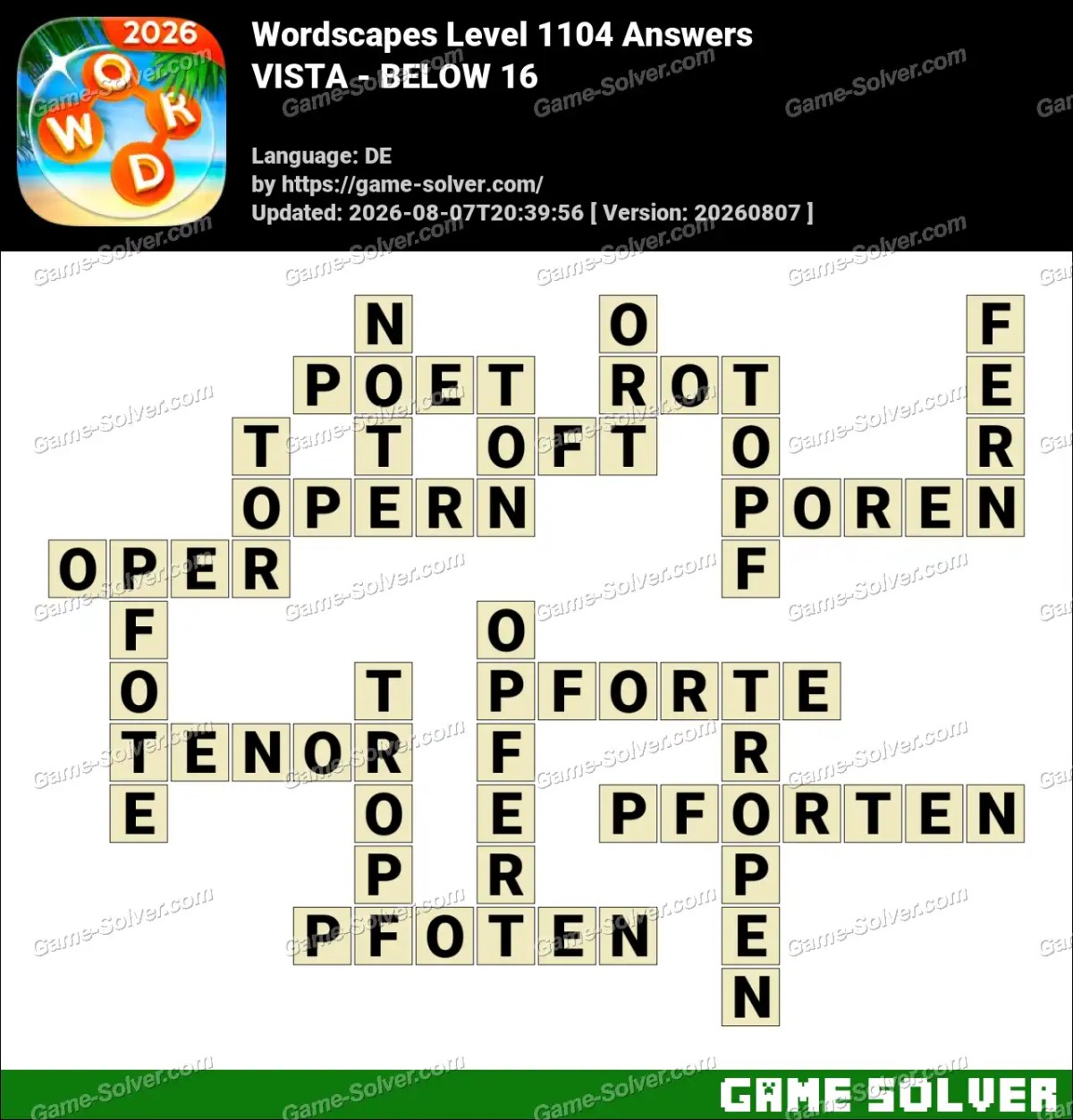 Wordscapes Deutsche Level 1104 Answers — VISTA - BELOW 16 Wordscapes Deutsche Level 1104 Answers — VISTA - BELOW 16