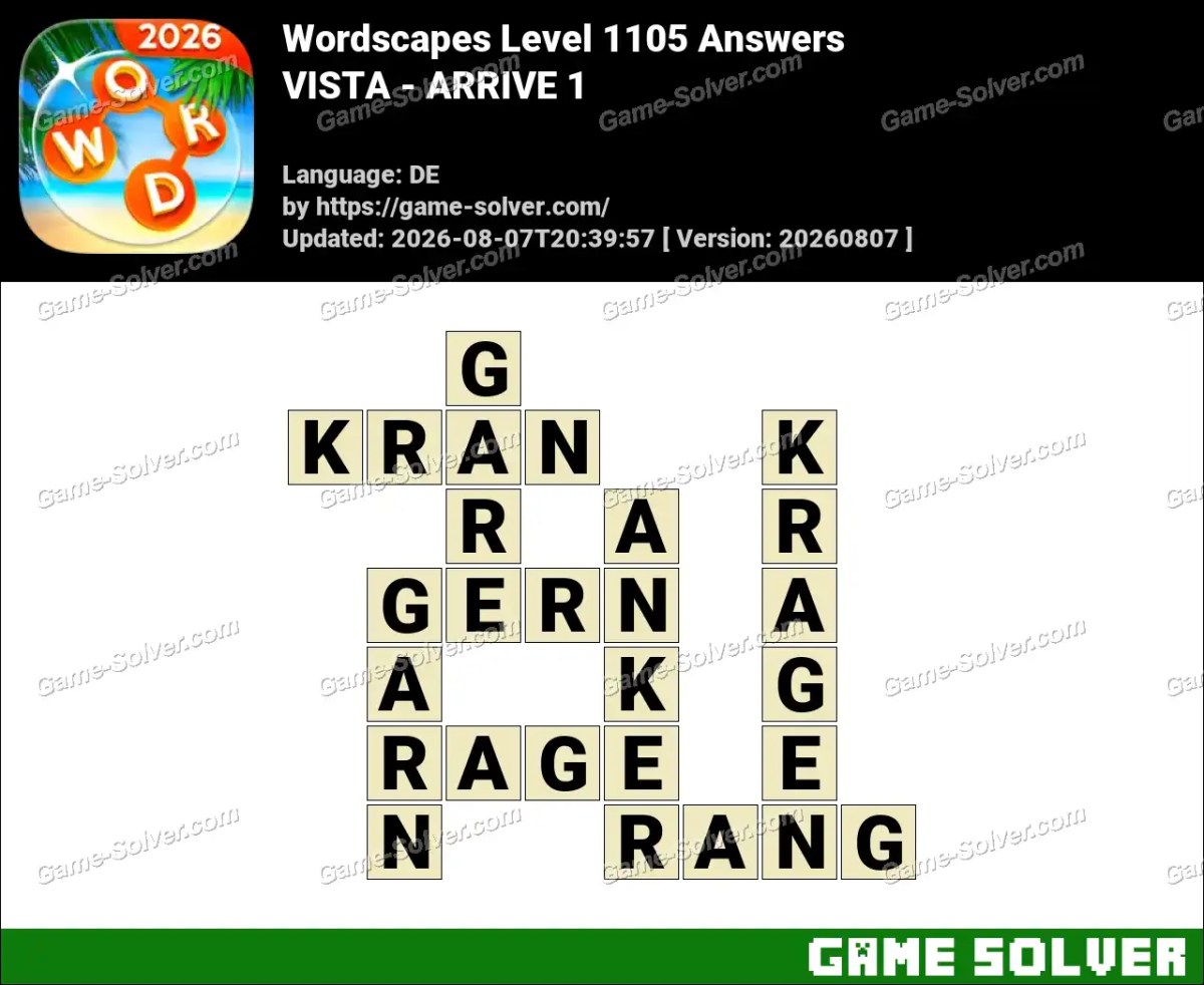 Wordscapes Deutsche Level 1105 Answers — VISTA - ARRIVE 1 Wordscapes Deutsche Level 1105 Answers — VISTA - ARRIVE 1