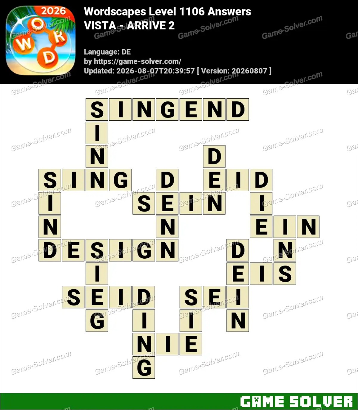 Wordscapes Deutsche Level 1106 Answers — VISTA - ARRIVE 2