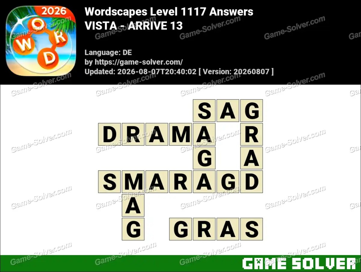 Wordscapes Deutsche Level 1117 Answers — VISTA - ARRIVE 13