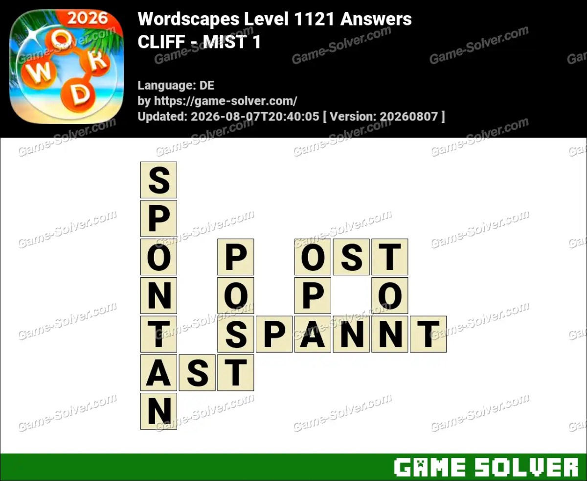 Wordscapes Deutsche Level 1121 Answers — CLIFF - MIST 1