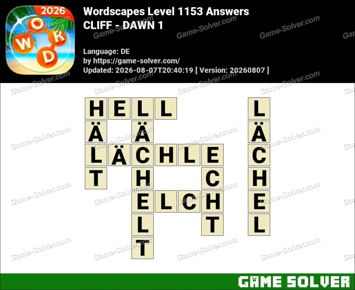 Wordscapes Deutsche Level 1153 Answers — CLIFF - DAWN 1