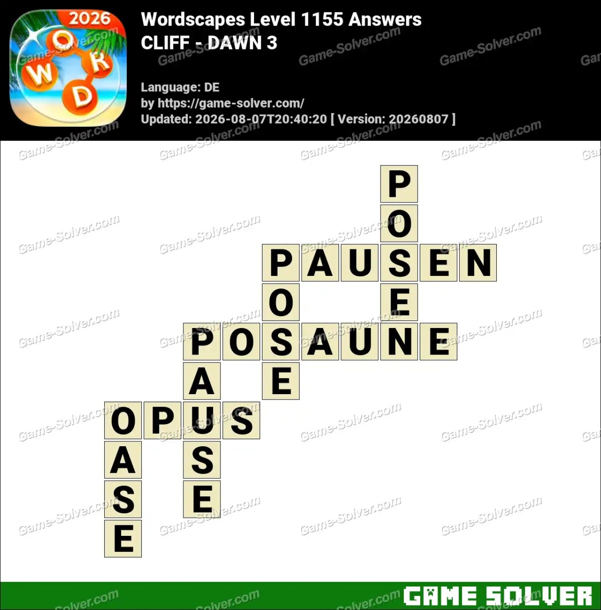 Wordscapes Deutsche Level 1155 Answers — CLIFF - DAWN 3