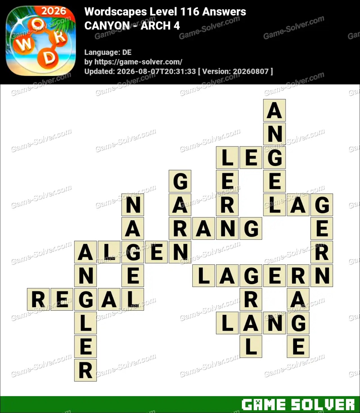 Wordscapes Deutsche Level 116 Answers — CANYON - ARCH 4 Wordscapes Deutsche Level 116 Answers — CANYON - ARCH 4