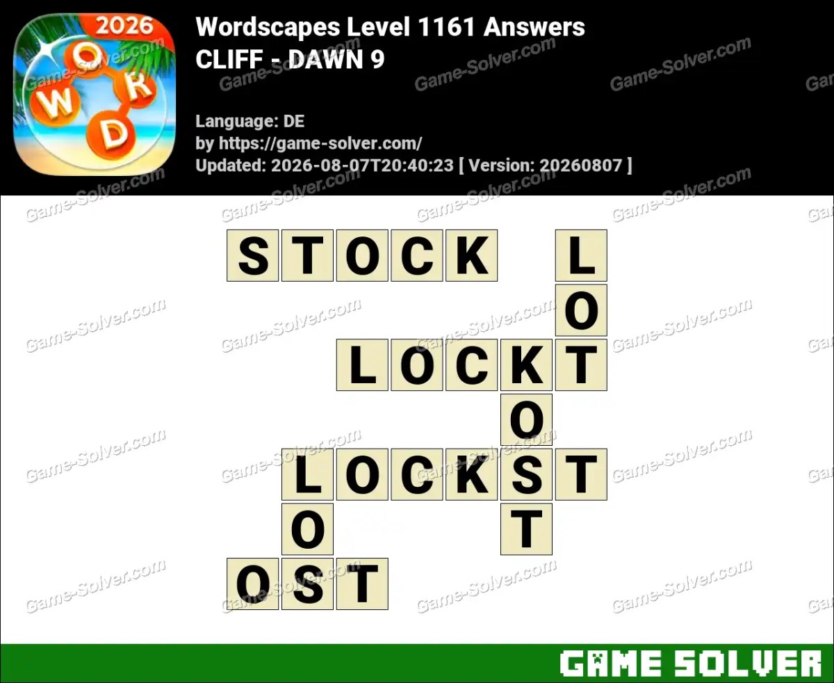 Wordscapes Deutsche Level 1161 Answers — CLIFF - DAWN 9