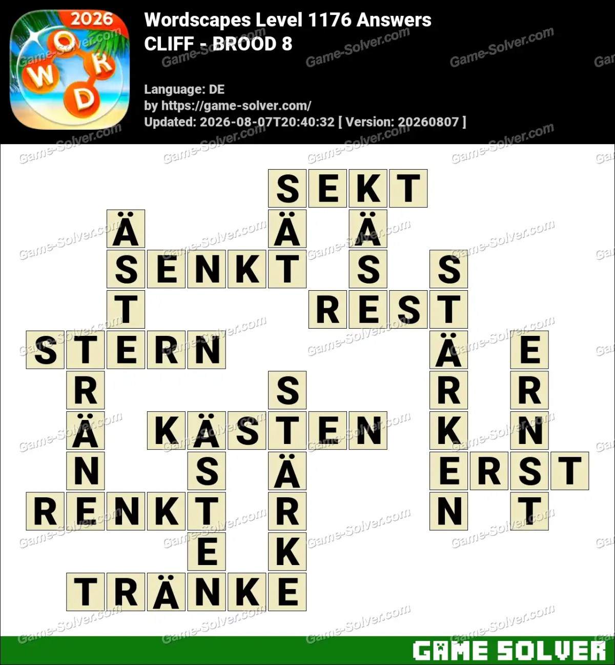 Wordscapes Deutsche Level 1176 Answers — CLIFF - BROOD 8