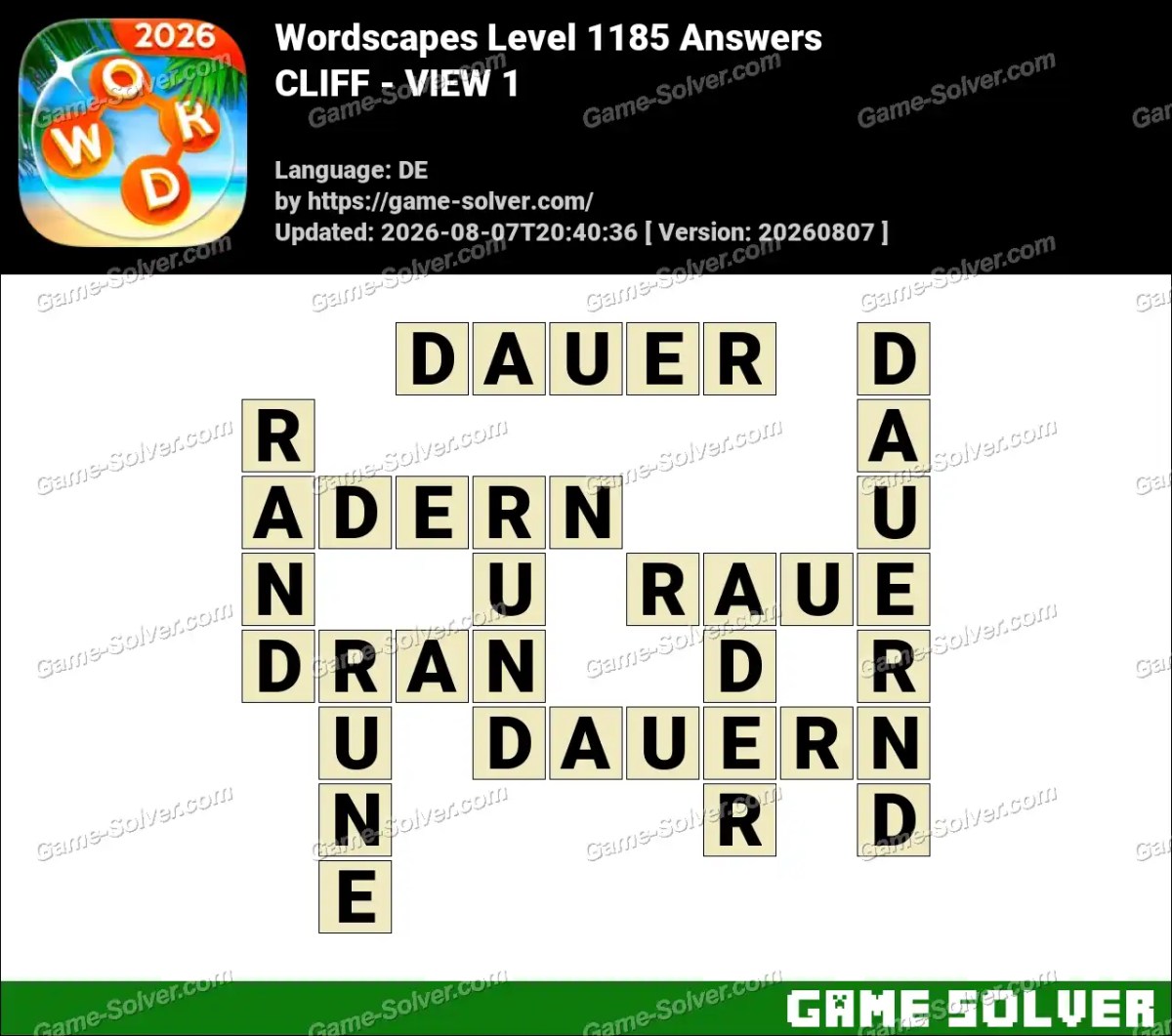 Wordscapes Deutsche Level 1185 Answers — CLIFF - VIEW 1