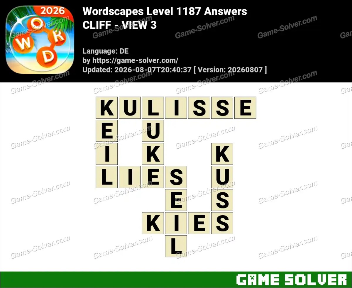 Wordscapes Deutsche Level 1187 Answers — CLIFF - VIEW 3