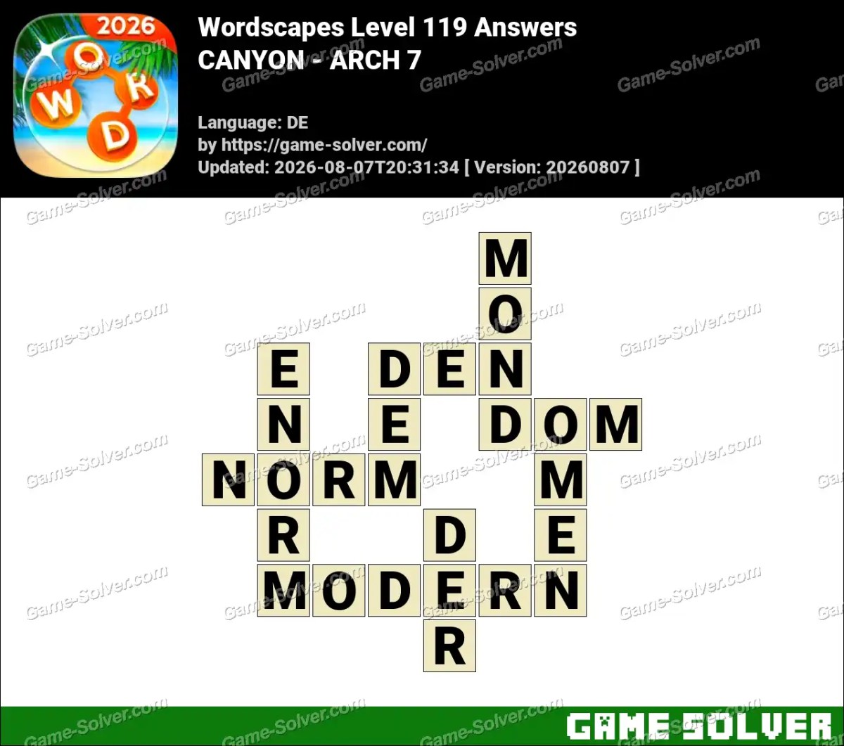 Wordscapes Deutsche Level 119 Answers — CANYON - ARCH 7 Wordscapes Deutsche Level 119 Answers — CANYON - ARCH 7