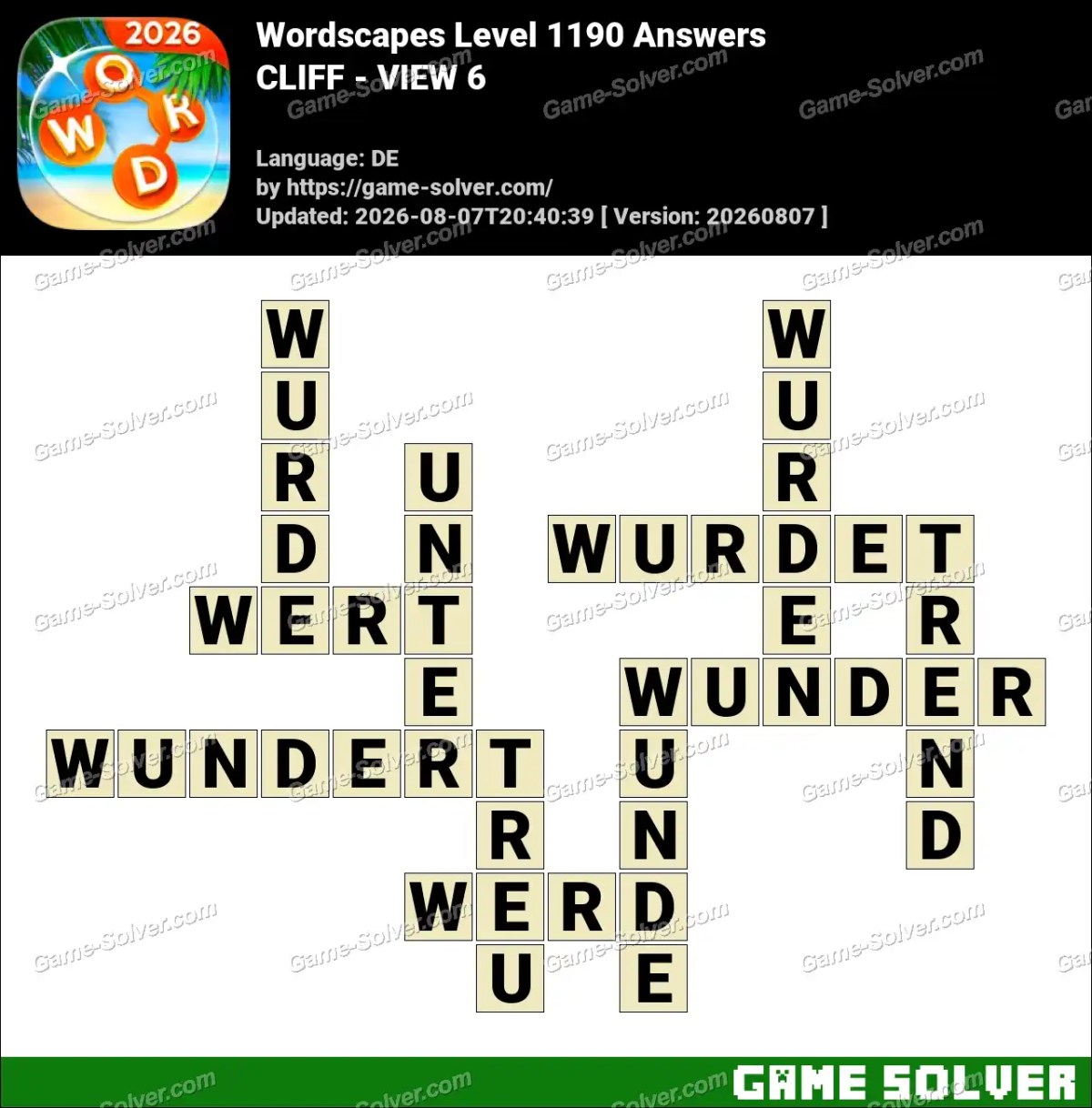 Wordscapes Deutsche Level 1190 Answers — CLIFF - VIEW 6