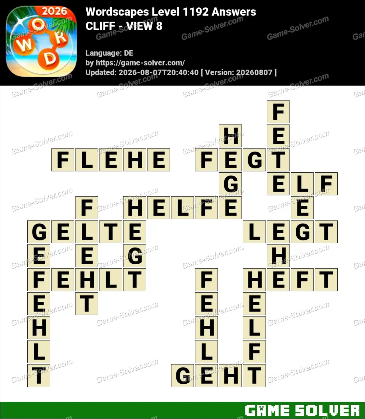 Wordscapes Deutsche Level 1192 Answers — CLIFF - VIEW 8