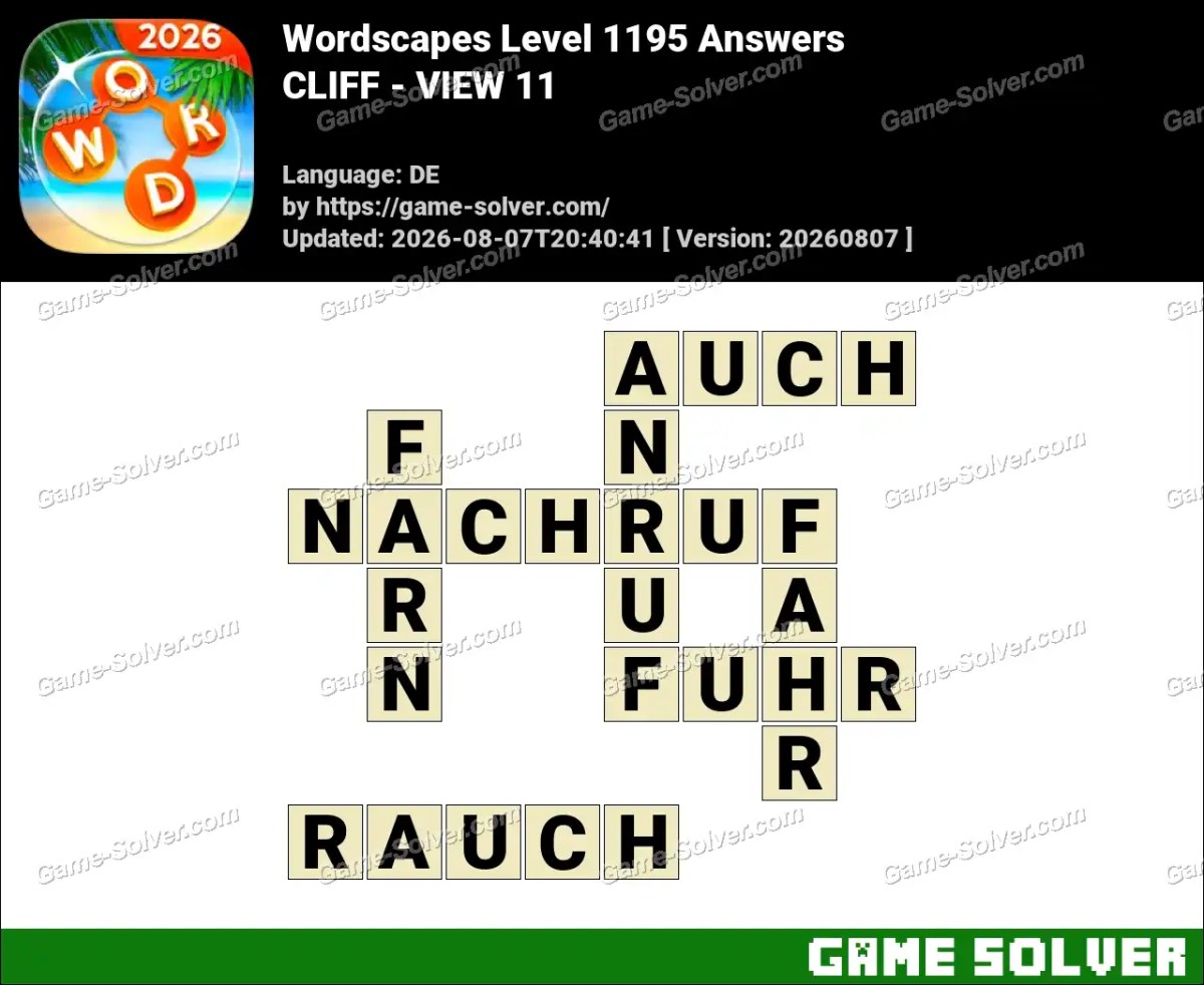 Wordscapes Deutsche Level 1195 Answers — CLIFF - VIEW 11