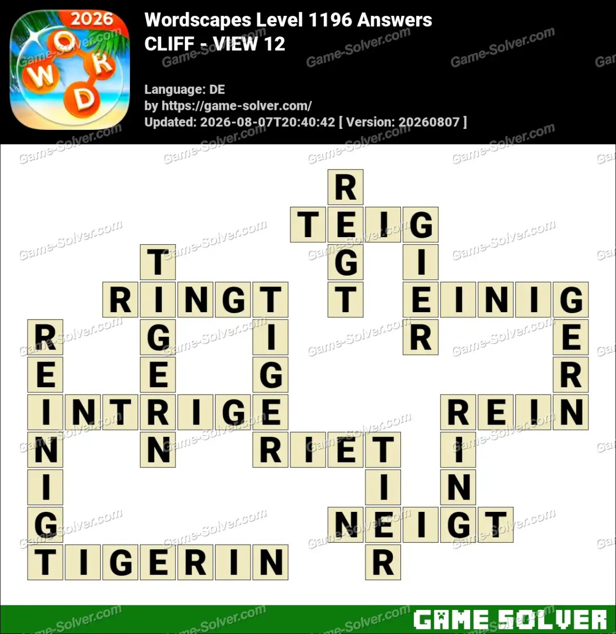 Wordscapes Deutsche Level 1196 Answers — CLIFF - VIEW 12