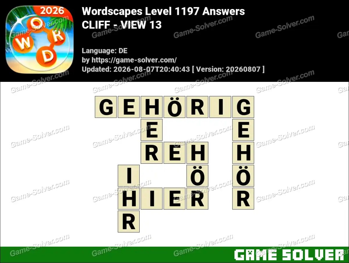 Wordscapes Deutsche Level 1197 Answers — CLIFF - VIEW 13