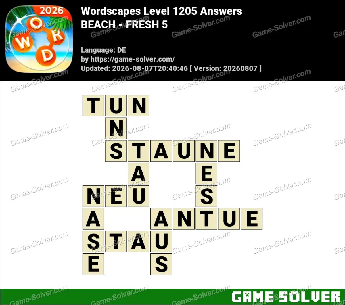 Wordscapes Deutsche Level 1205 Answers — BEACH - FRESH 5