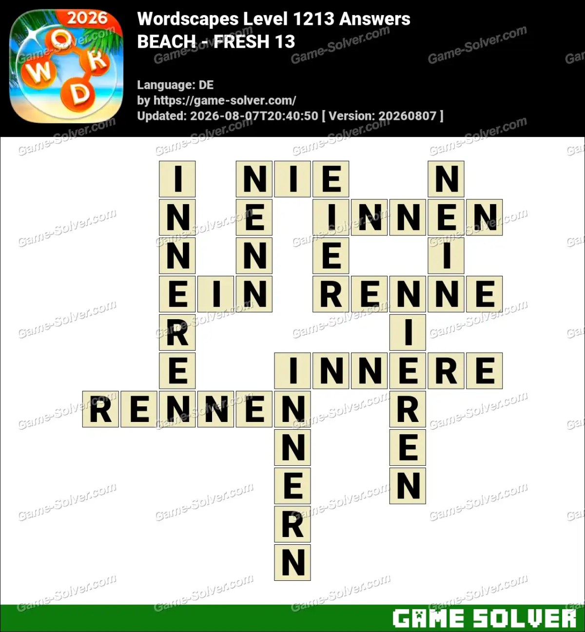 Wordscapes Deutsche Level 1213 Answers — BEACH - FRESH 13