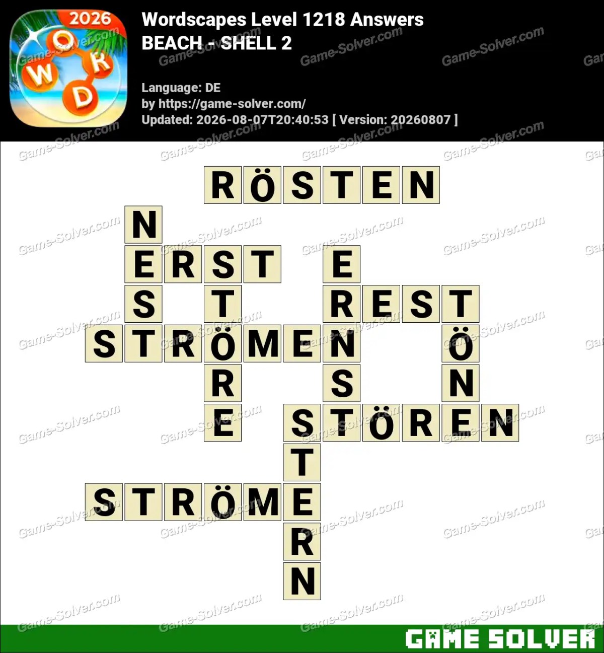 Wordscapes Deutsche Level 1218 Answers — BEACH - SHELL 2