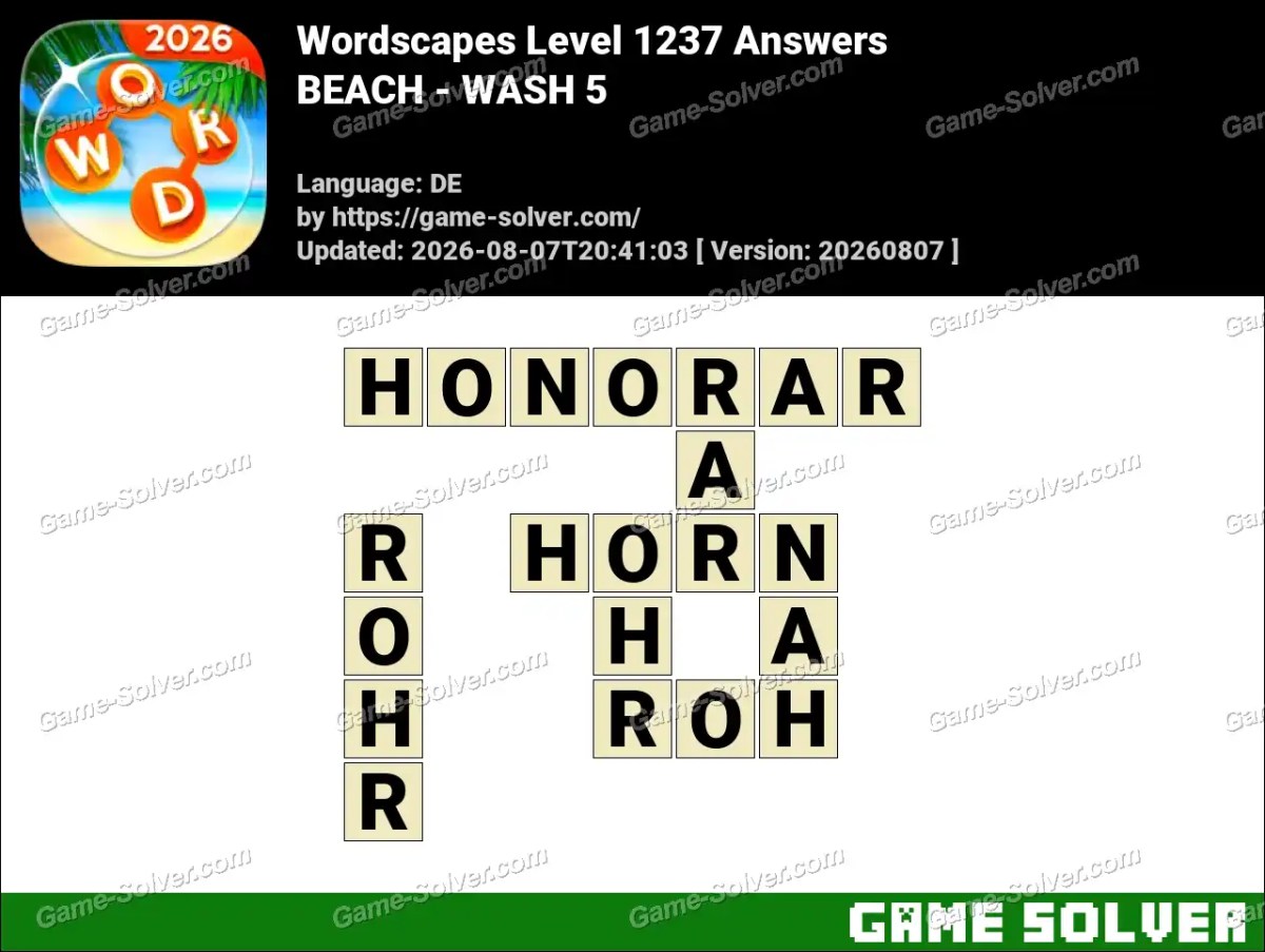 Wordscapes Deutsche Level 1237 Answers — BEACH - WASH 5 Wordscapes Deutsche Level 1237 Answers — BEACH - WASH 5